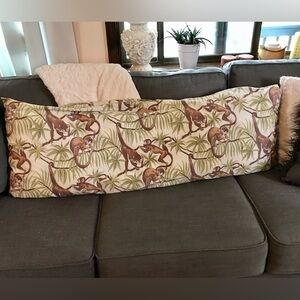 Vintage 90’s Spider Monkey Jungle Leaf Print XL Jumbo Pillow Body Pillow 53”X20”